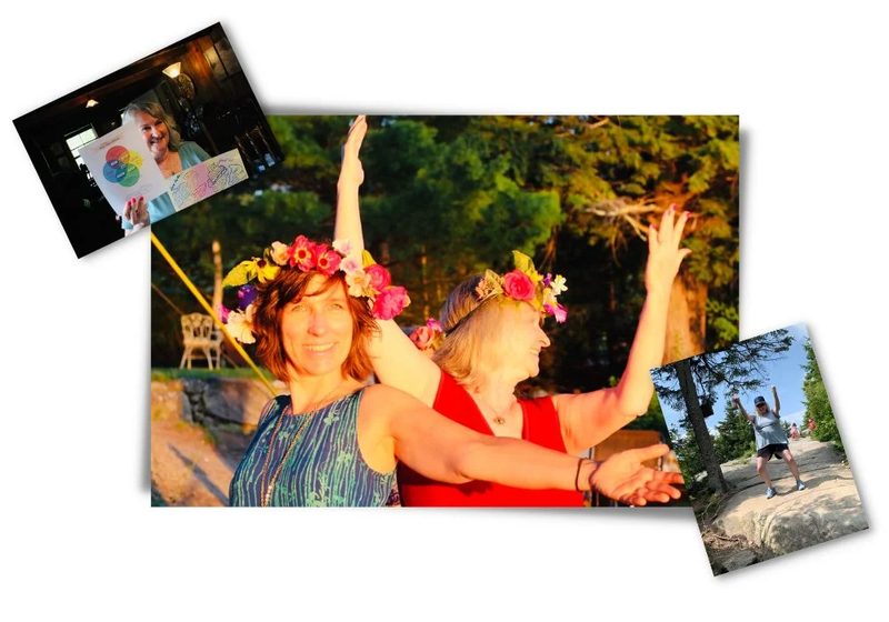 Past retreat moments — women celebrating with flower crowns